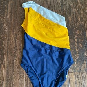 Summersalt navy yellow white one shoulder one piece bathing suit size 4
